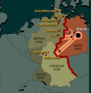 Map of occupation zones and air corridors during Berlin Airlift.